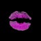 Seductive imprint of pink purple lipstick trace on black isolate