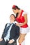 Seductive nurse with kissed businessman