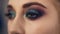 Seductive young woman with green eyes. Slowly open her eyes. Professional smoky eyes makeup. Close up