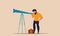 See ahead business and look to future career on telescope. Investment arrow goal and management vector illustration concept.