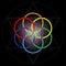 Seed of life, colorful vector symbol isolated on black background. Sacred geometry