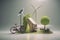 Seedling around by solar panels,wind turbine,recycle bin,bicycle,ecology icons,World environment day