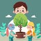 Seedling Garden Vector File Concept of Children Holding Small Tree - Earth Day