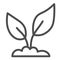 Seedling in a soil line icon, ecology concept, small sprout with two leaves symbol on white background, seedling icon in