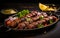 Seekh Kebab Plated on Dark Background with Garnish