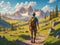 Seeking adventure - Male adventurer in landscape looking to explore and live live. Enjoy nature, hiking and wanderlust concept -