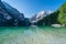 The Seekofel mountain reflected in the clear waters of Lake Braies