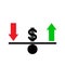 Seesaw. Dollar exchange rate fluctuation concept