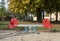 Seesaw, teeter totter consisting of a board balanced on a fulcrum - pivot point with springs in a park in the Netherlands