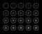 Segmented circles set isolated on a black background. Various number of sectors divide the circle on equal parts. White