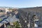 Segovia / Spain - October 05 2019: Famous Segovia aqueduct with medieval roman pillars and arch in the center of the citadel.