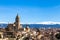 Segovia, Spain â€“ View of the Cathedral and the Sierra the Guadarrama behind in Winter