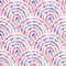 Seigaiha wave seamless watercolor pattern. Asian motives. Blue and pink isolated dots on a white background. Paper texture. Print