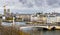 Seine embankment in Paris. View of the island of Cite and island  Saint-Louis, the bridge de la Tournelle and the Cathedral Notre