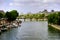 Seine riverbank with Paris landmarks, France