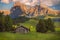 Seiser Alm with Langkofel group, South Tyrol, Dolomites, Italy