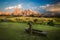 Seiser Alm with Langkofel Group before sunset, South Tyrol, Ital