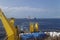 A Seismic research Vessel seen from the stern of an Offshore Supply Vessel