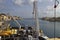 A Seismic Vessel alongside the Quayside at Valletta, loading and unloading Equipment and Supplies