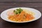 Seitan goulash with bulgur on a table