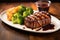 seitan steak plated with bbq sauce drizzle