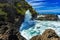 Seixal ocean natural pools and bay at Madeira northern coastline stormy day