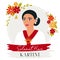 Selamat Hari Kartini Means Happy Kartini Day. Kartini is Indonesian Female Hero. Asian woman surrounded with flowers