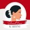 Selamat Hari Kartini Means Happy Kartini Day. Kartini is Indonesian Female Hero. Profile of an Asian woman with dark