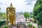 Selangor, Malaysia - December 8, 2018: View of entrance to Batu Caves with the world`s tallest Murugan statue, where is a limeston