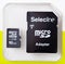 Selecline black 16gb microsd card class 10 and an SD card adapter packed in a plastic box, top view, closeup detail, product shot
