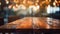 Selected focus empty brown wooden table and coffee shop cafe or restaurant blur background image. Generative Ai