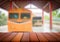 Selected focus empty brown wooden table and train station or transportation blur background image. for your photomontage or