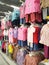 Selected focused on children`s clothing being sold in a supermarket.