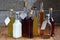 Selection of alcoholic drinks. Set of wine, brandy, liqueur, tincture, cognac, whiskey bottles. Large variety of alcohol and spiri