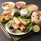 Selection of asian meal with spring roll