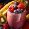 Selection assortment of colourful Healthy fresh fruit and vegetable smoothies with ingredients