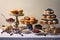 Selection of baked goods infused with blueberries, such as muffins, pancakes, and pies, arranged artfully on a white surface,