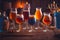 A selection of beers bar drinks in different glasses wooden table