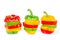 A selection of colorful bell peppers sliced in pieces to make on