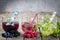 Selection of colorful infused waters in glasses