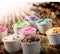 Selection of colorful tubs of ice cream