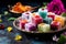 A selection of colorful Turkish delights and sweets, mediterranean food life style Authentic