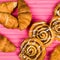 Selection Of Croissants And cinamon Swirl Pastries