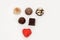 A selection of different chocolates against a white background