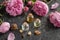 Selection of essential oils with frankincense and cabbage rose