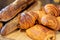 Selection of French pastries and a baguette