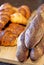 Selection of French pastries and a baguette