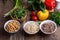 Selection of fresh vegetables and cooked cereal, grains and legume