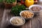 Selection of fresh vegetables and cooked cereal, grains and legume