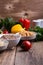 Selection of fresh vegetables and cooked cereal, grains and legume